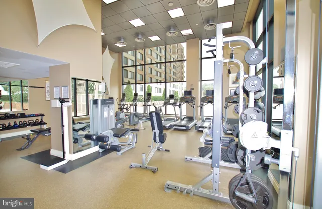 a view of a room with gym equipment