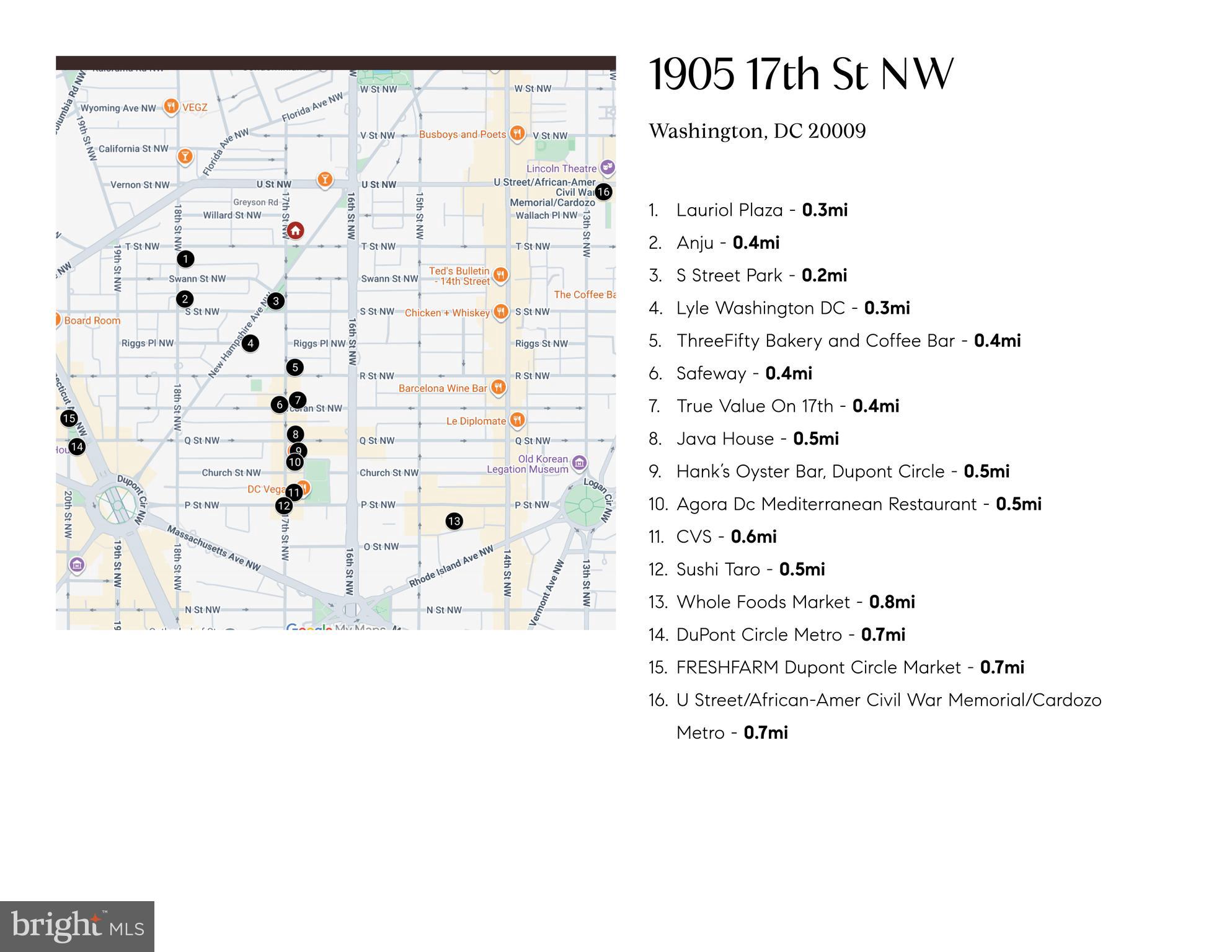1905 17th Street Northwest Washington, DC 20009 - Photo 21 of 34 Helpful area map...so many conveniences!