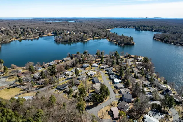 an aerial view of a houses with ocean view
