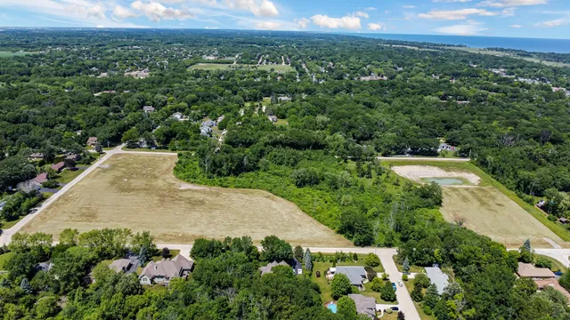 a view of a city with lush green forest