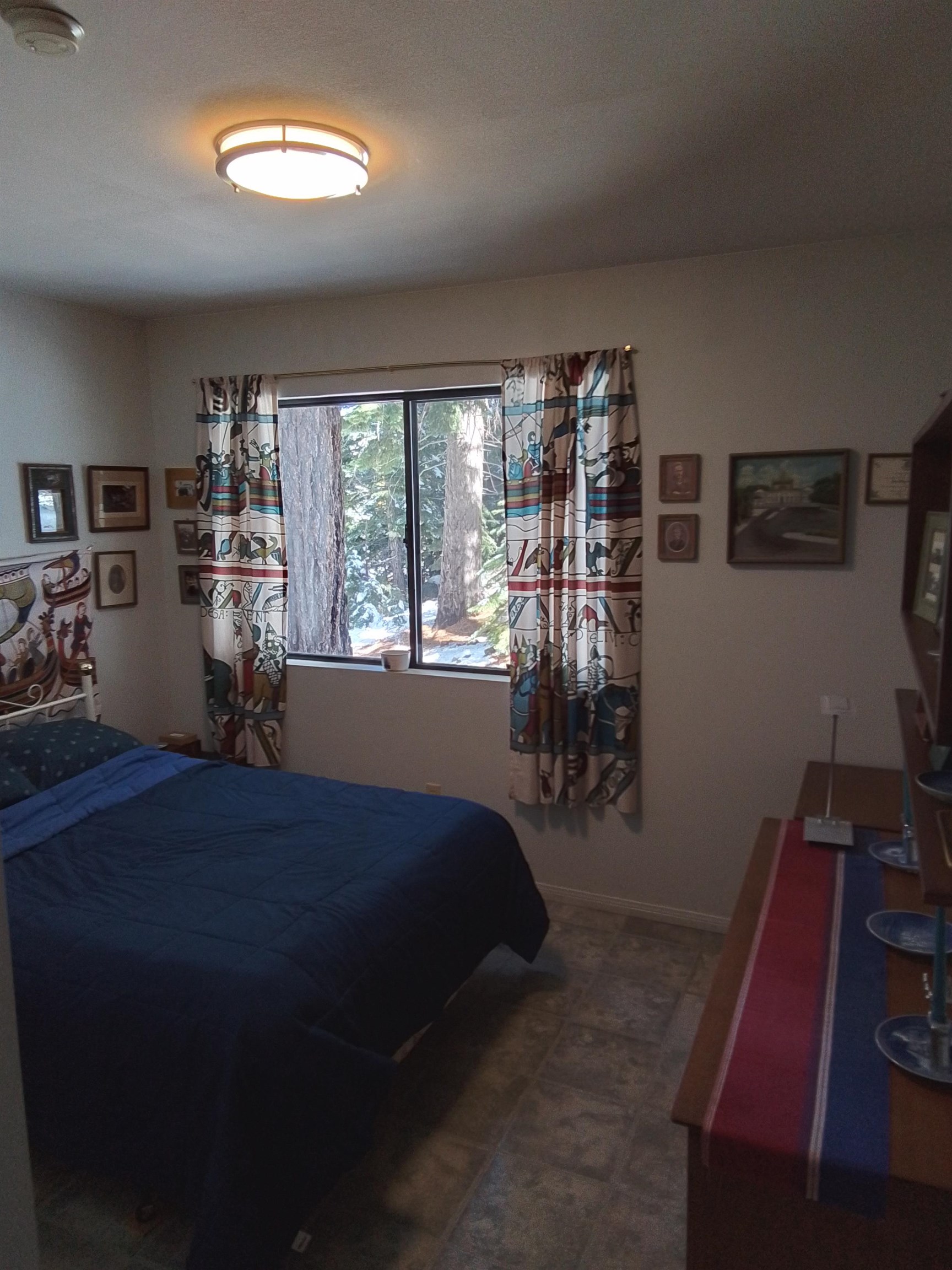 199 Hunewill Drive Bridgeport, CA 93517 - Photo 14 of 40 Room featuring a window with exterior tree line, ceiling-mounted flush light fixture, and tile flooring
