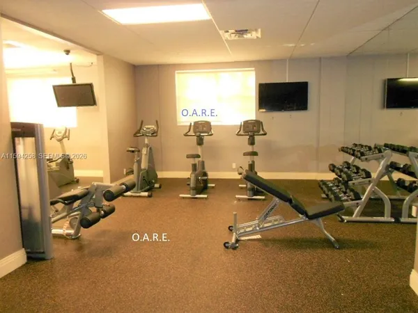 a view of a room with gym equipment