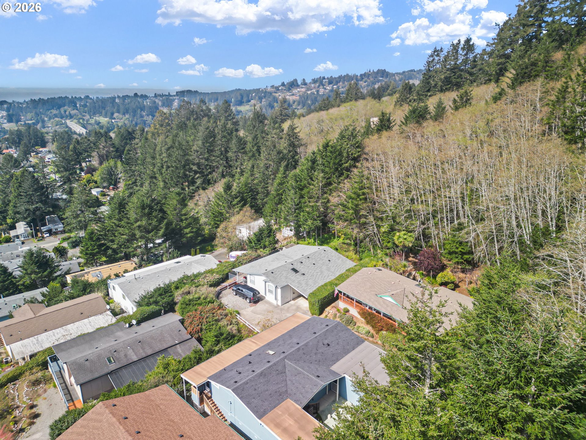98041 Hallway Road, Unit 41 Brookings, OR 97415 - Photo 46 of 48 an aerial view of a house with a yard and lake view