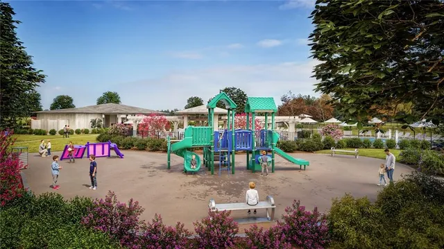 an outdoor space with seating