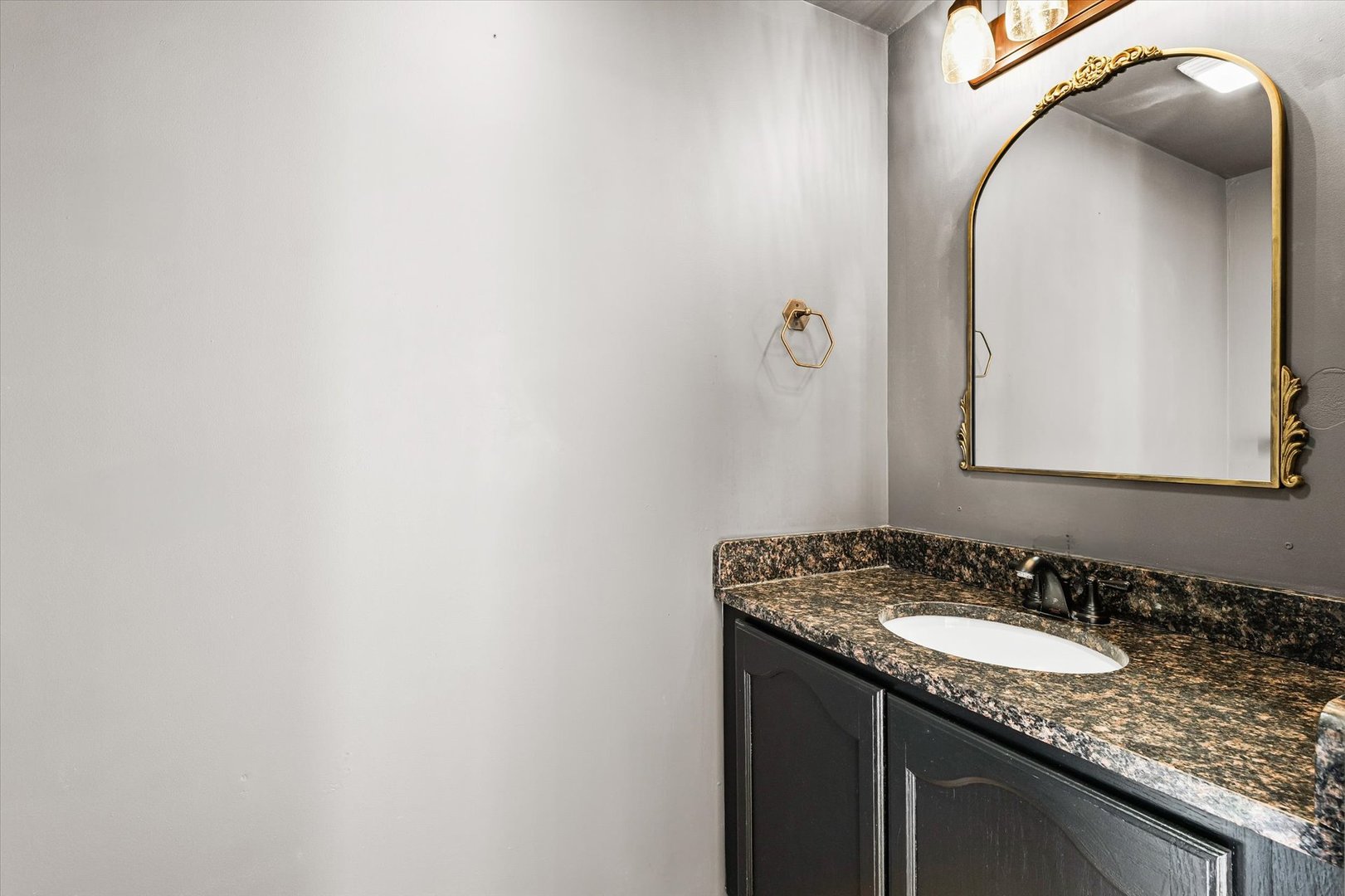 3725 Boulder Ridge Drive, Unit E Champaign, IL 61822 - Photo 14 of 30 a bathroom with a granite countertop sink and a mirror
