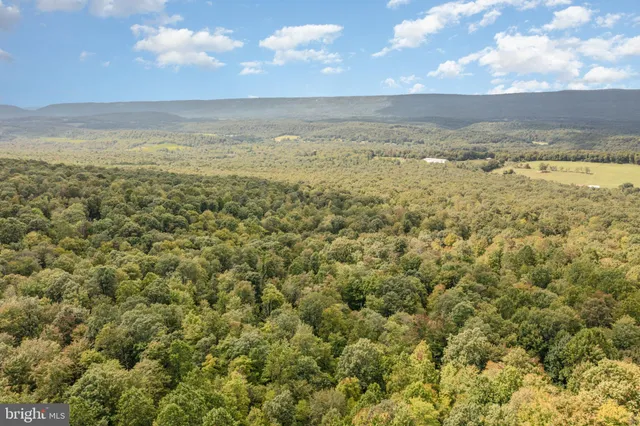 a view of a large building with mountains in the background