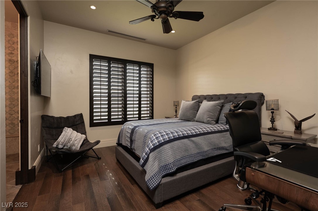 1123 Christian Road Henderson, NV 89002 - Photo 68 of 83 Bedroom featuring visible vents, baseboards, recessed lighting, and wood finished floors