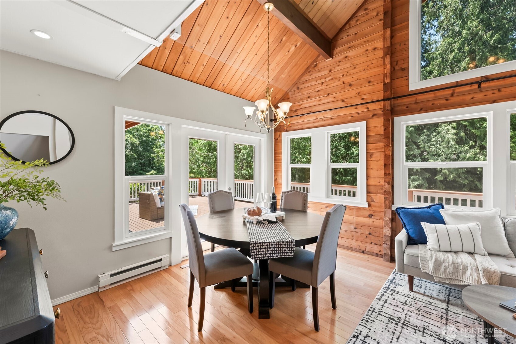 12170 Viewcrest Place Northeast Bainbridge Island, WA 98110 - Photo 9 of 37 a dining room with furniture window and wooden floor