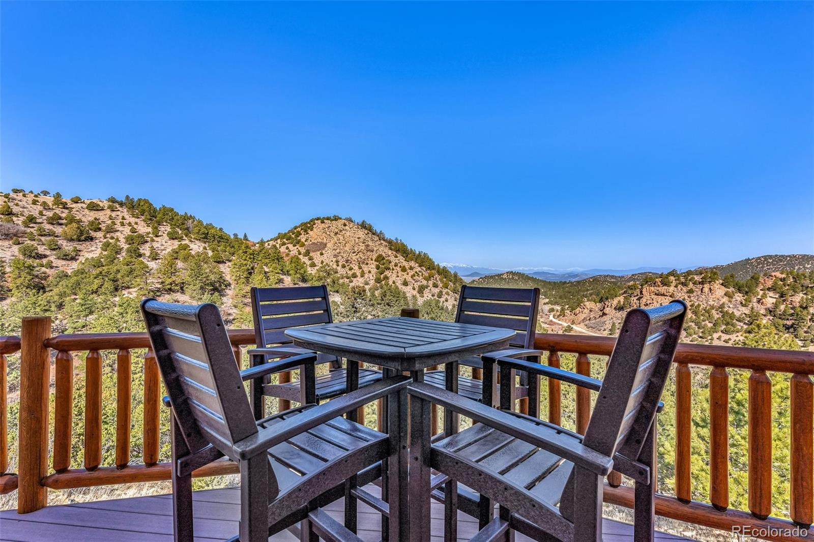 400 Ridge Road Westcliffe, CO 81252 - Photo 32 of 37 a view of a balcony with furniture and a floor to ceiling window