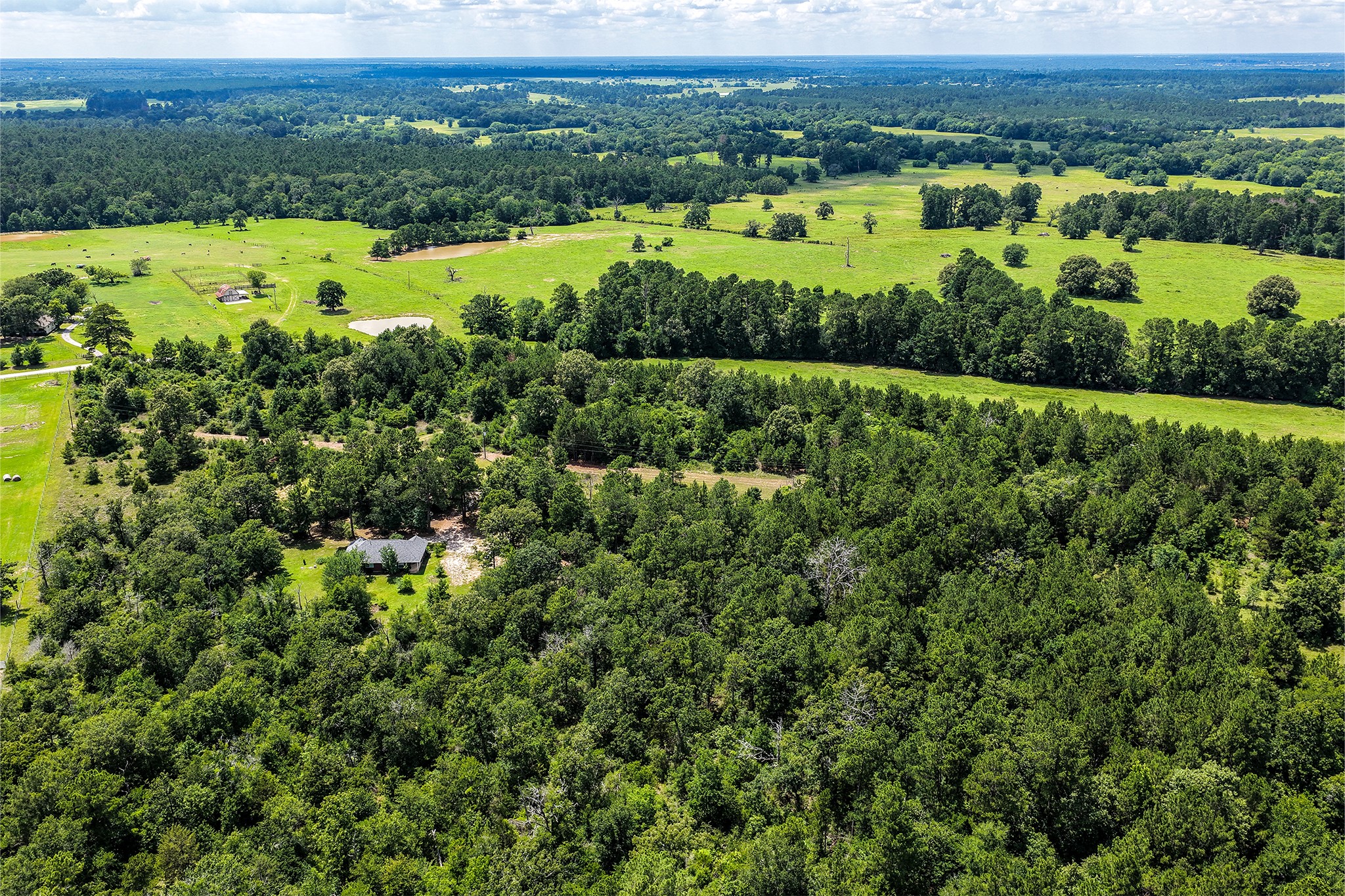 691 Bishop Road Huntsville, TX 77320 - Photo 29 of 32 an aerial view of a houses with a yard and lake view