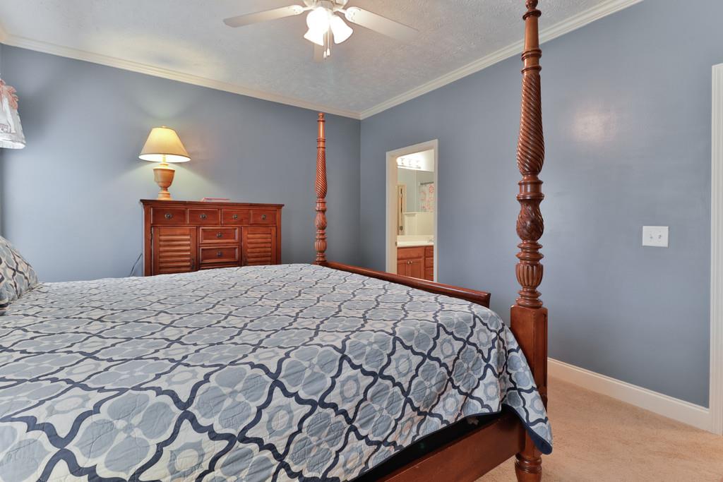 1045 Golf View Way Spring Hill, TN 37174 - Photo 17 of 26 a bedroom with a bed and a chandelier