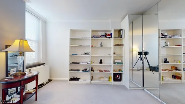 a living room with closet