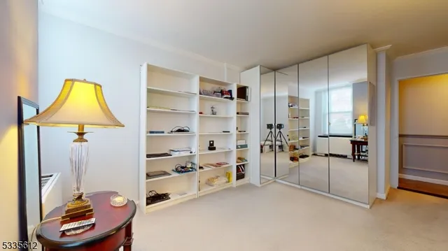 a bedroom with a bed and a walk in closet