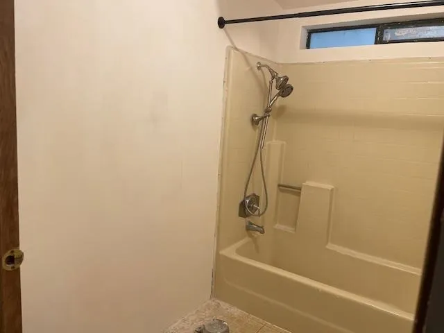 a bathroom with a bathtub