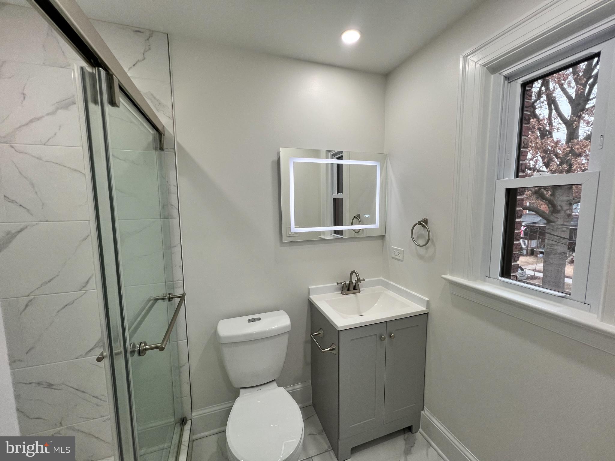 216 Jefferson Street Northwest, Unit A Washington, DC 20011 - Photo 12 of 32 a bathroom with a toilet sink and mirror