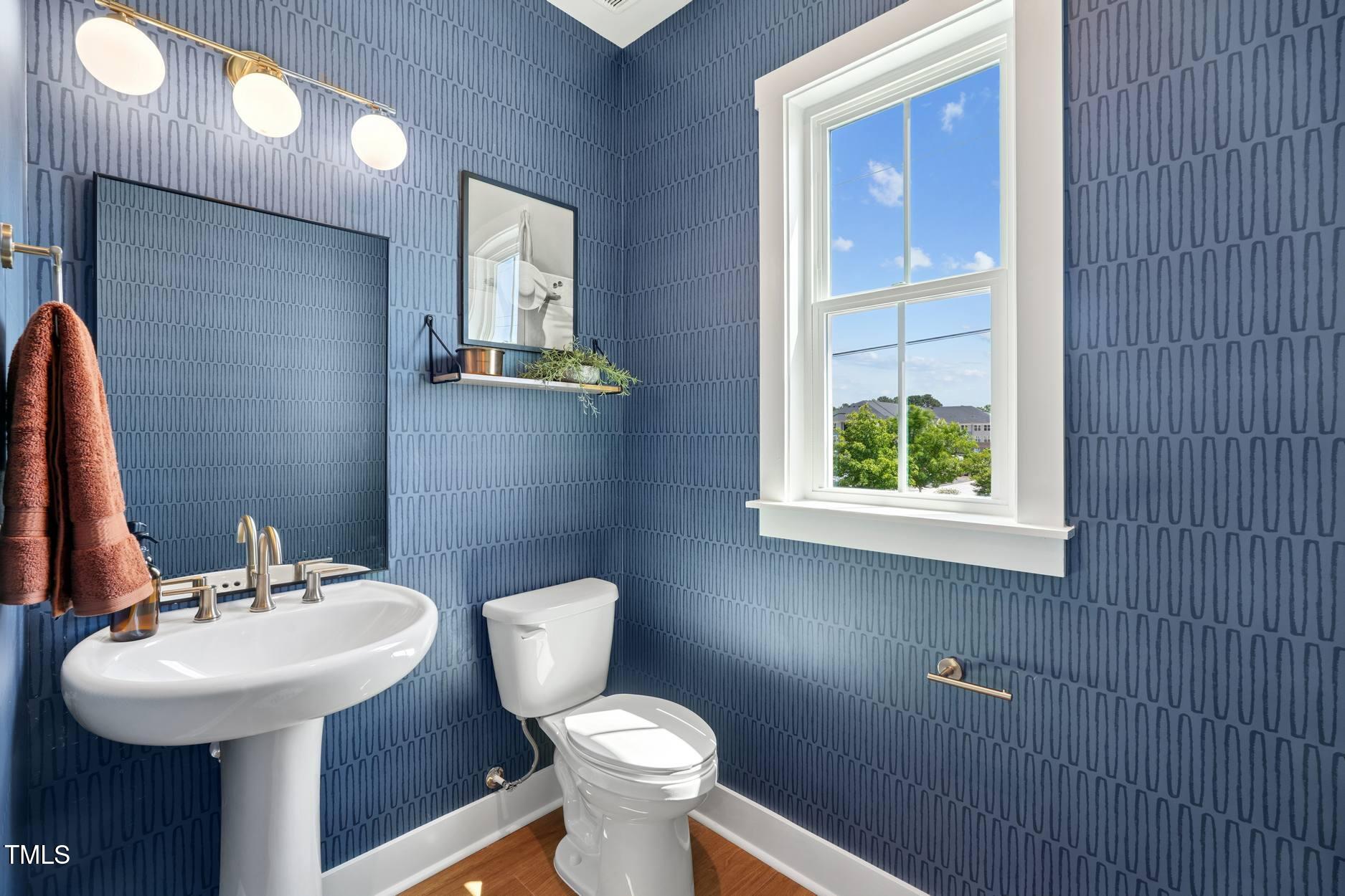 706 Hyperion Alley Wake Forest, NC 27587 - Photo 64 of 67 a bathroom with a toilet sink and mirror