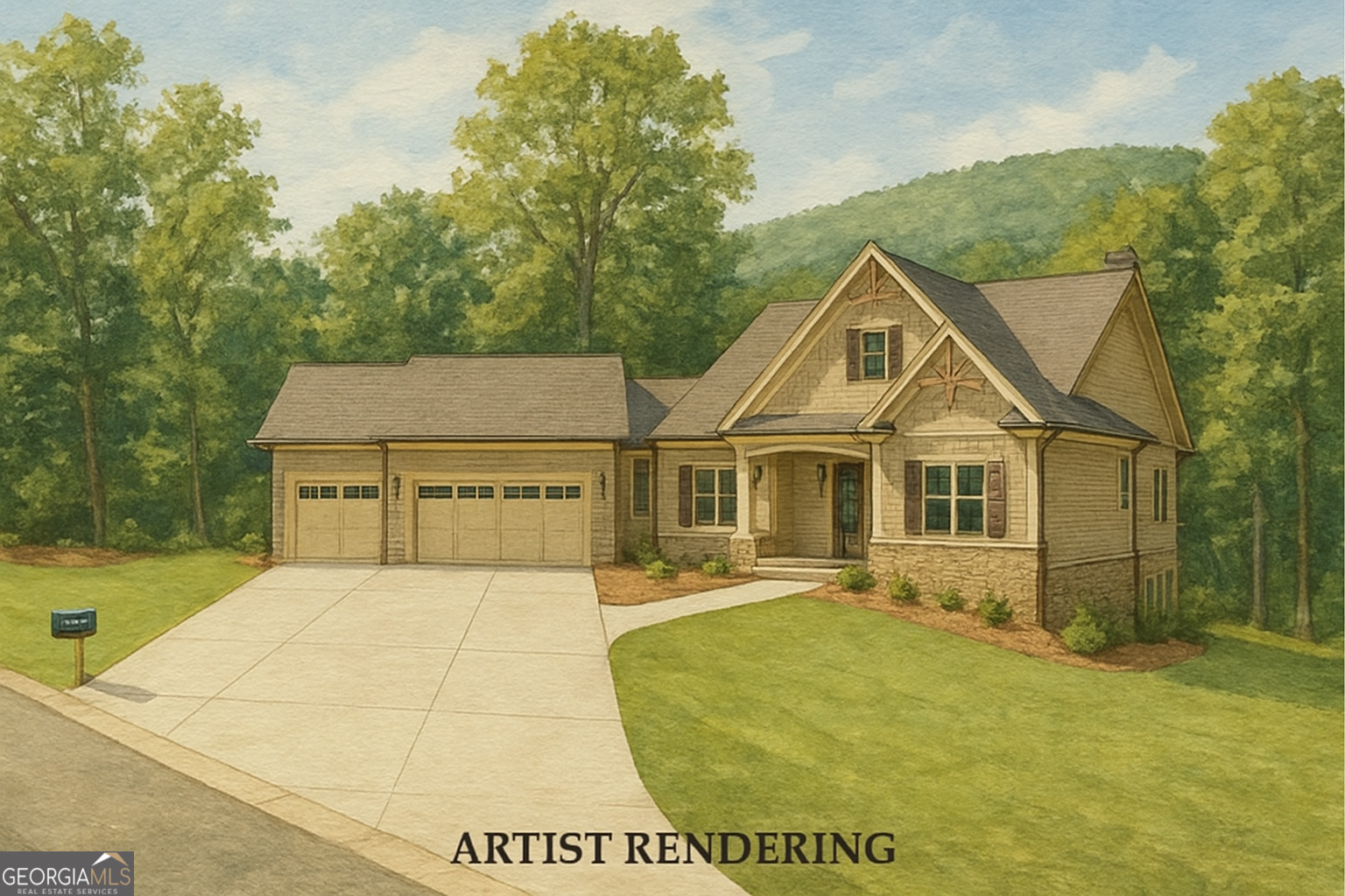 a view of a white house with a yard