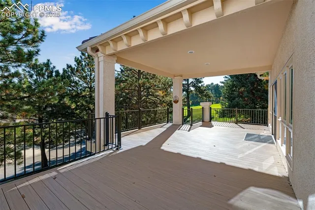 a view of a swimming pool from a balcony