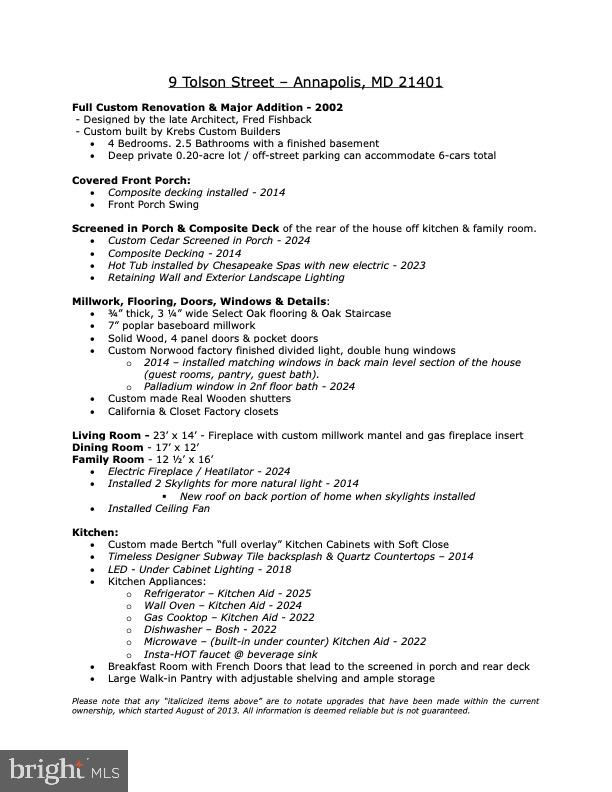 9 Tolson Street Annapolis, MD 21401 - Photo 66 of 82 9 Tolson List of Updates