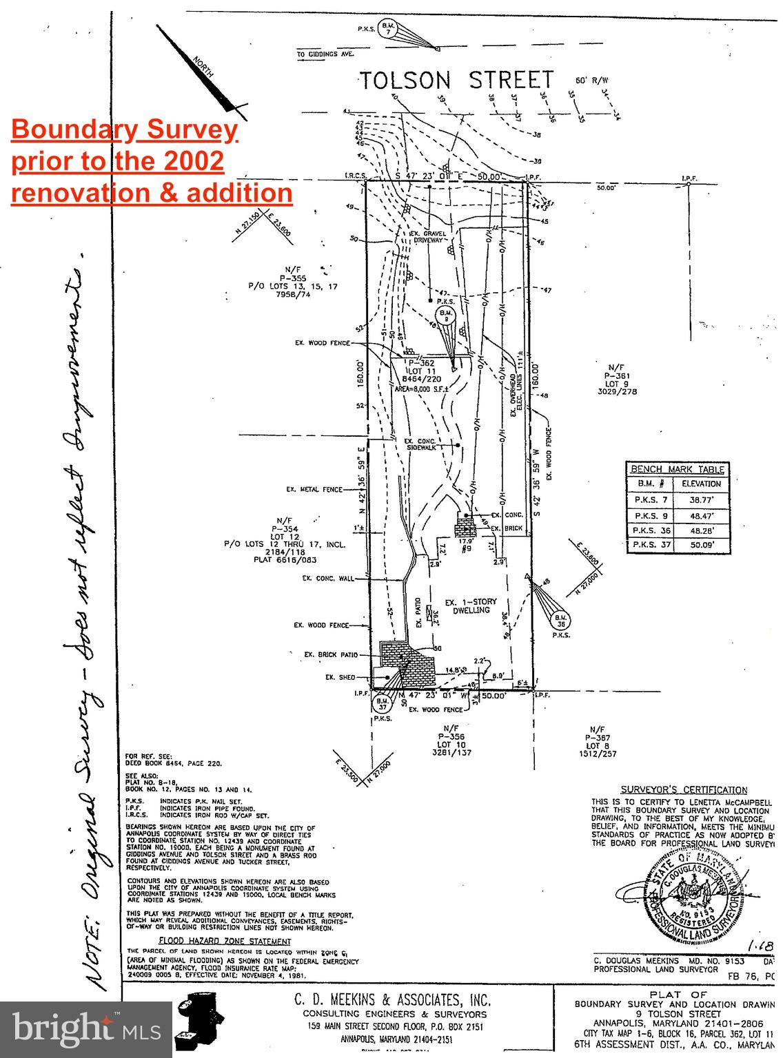 9 Tolson Street Annapolis, MD 21401 - Photo 70 of 82 Boundary Survey Prior to Addition
