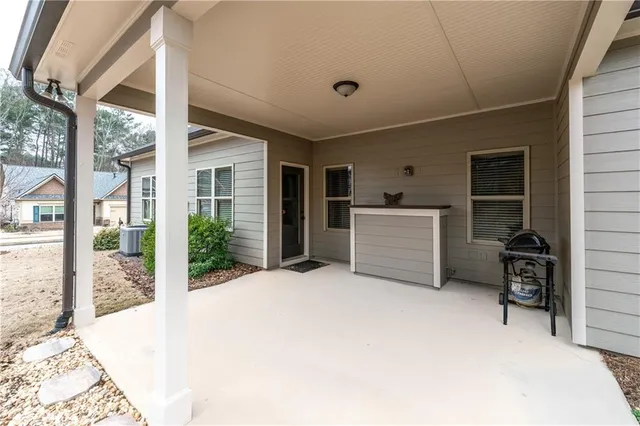 a living room with a large window