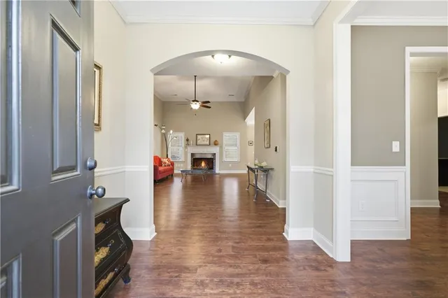 a view of a hallway view with living room