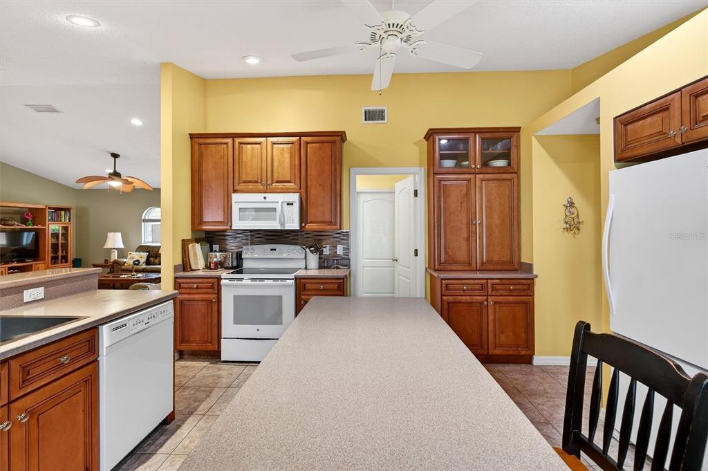1918 Umbrella Tree Drive Edgewater, FL 32141 - Photo 13 of 44 a kitchen with stainless steel appliances granite countertop a refrigerator a stove a sink dishwasher and wooden cabinets with wooden floor