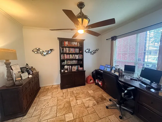 a workspace with furniture