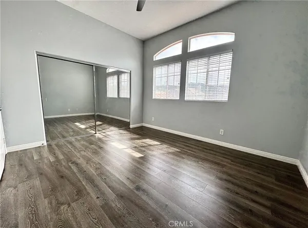 a view of a house with a yard potted plants and a large tree