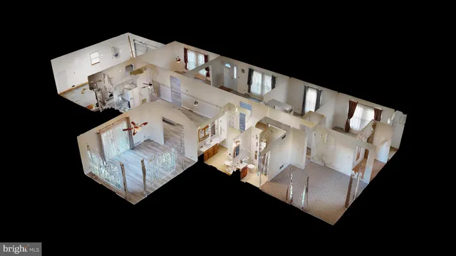 an aerial view of a house with swimming pool and lake view