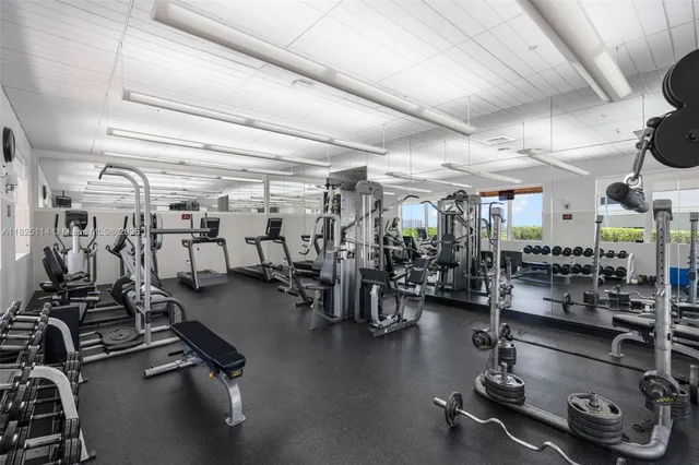 a view of a room with gym equipment