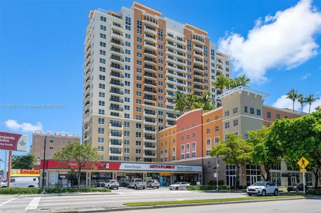 a view of a building and a street