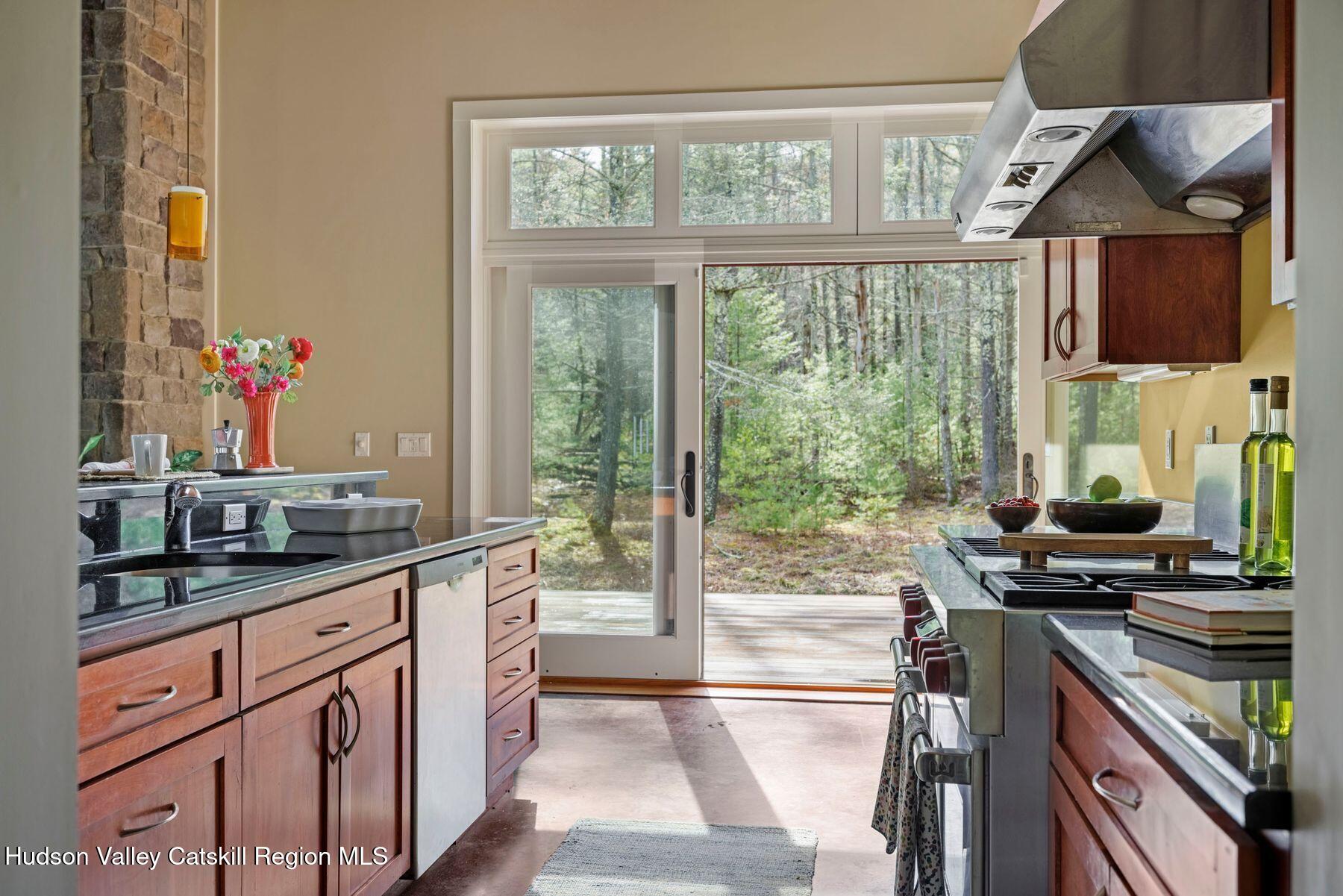 41 Shultis Farm Road Bearsville, NY 12409 - Photo 19 of 47 a kitchen with stainless steel appliances a sink and a large window