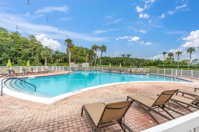 a view of a swimming pool with a yard