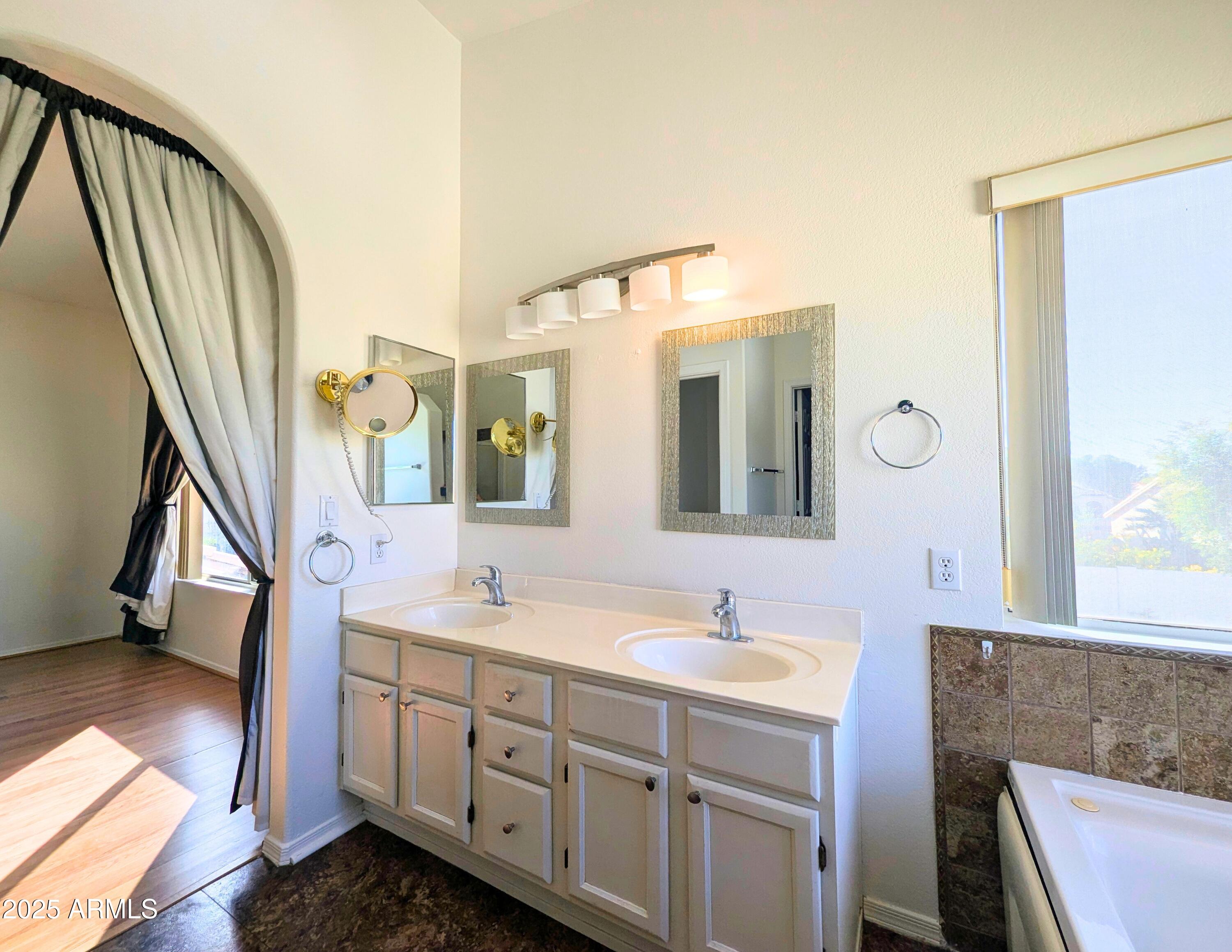 242 South Sycamore Place Chandler, AZ 85224 - Photo 22 of 40 a bathroom with a double vanity sink a mirror and a shower