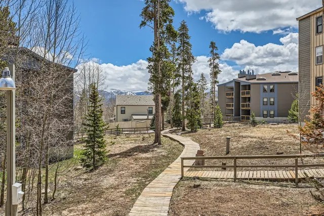 a view of a building with a bench