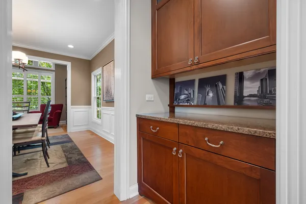 workspace with wooden floor and furniture