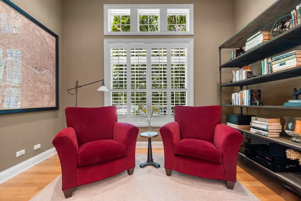a living room with furniture and a window