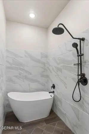 a bathroom with a bathtub