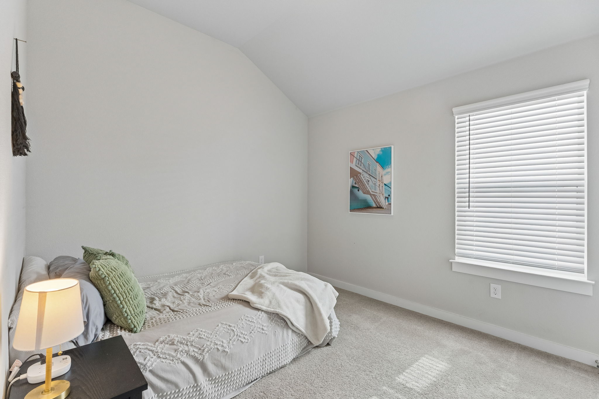 164 Appleberry Lane Elgin, TX 78621 - Photo 13 of 40 Vaulted ceilings and plush carpeting define this serene guest bedroom retreat.