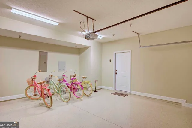 a view of a garage with table and chairs