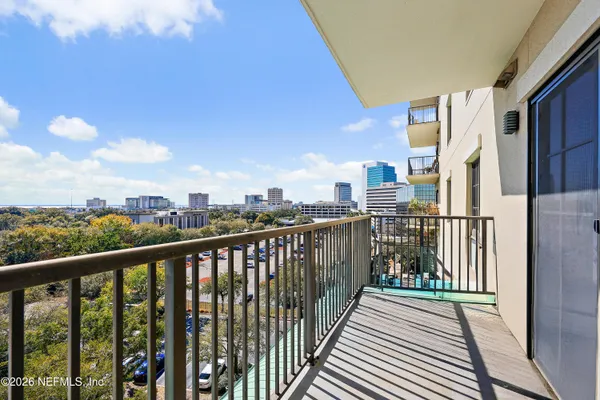 a view of city from a balcony