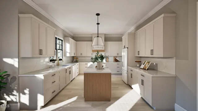 a kitchen with stainless steel appliances kitchen island granite countertop a sink stove and cabinets