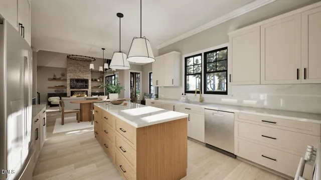 a kitchen with a sink stove and refrigerator