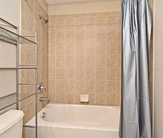 a bathroom with a bathtub and a shower