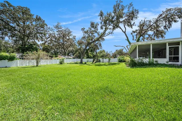 a backyard of a house with garden and plants