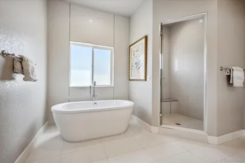 a white room with a shower