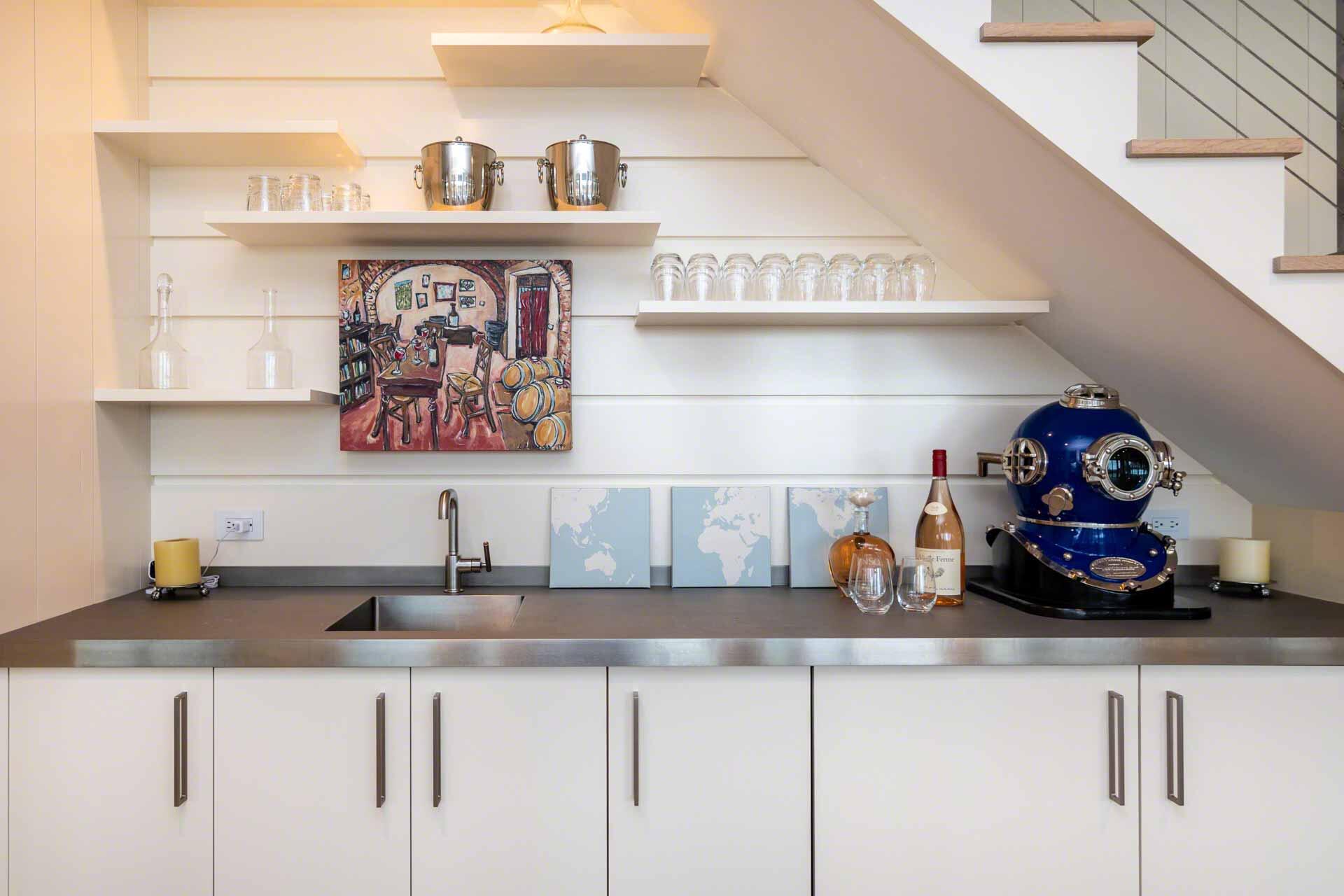 76 Menemsha Inn Road Chilmark, MA 02535 - Photo 27 of 39 a kitchen with a cabinets a sink and a stove top oven