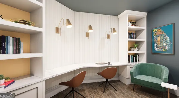 a living room with furniture and a chair