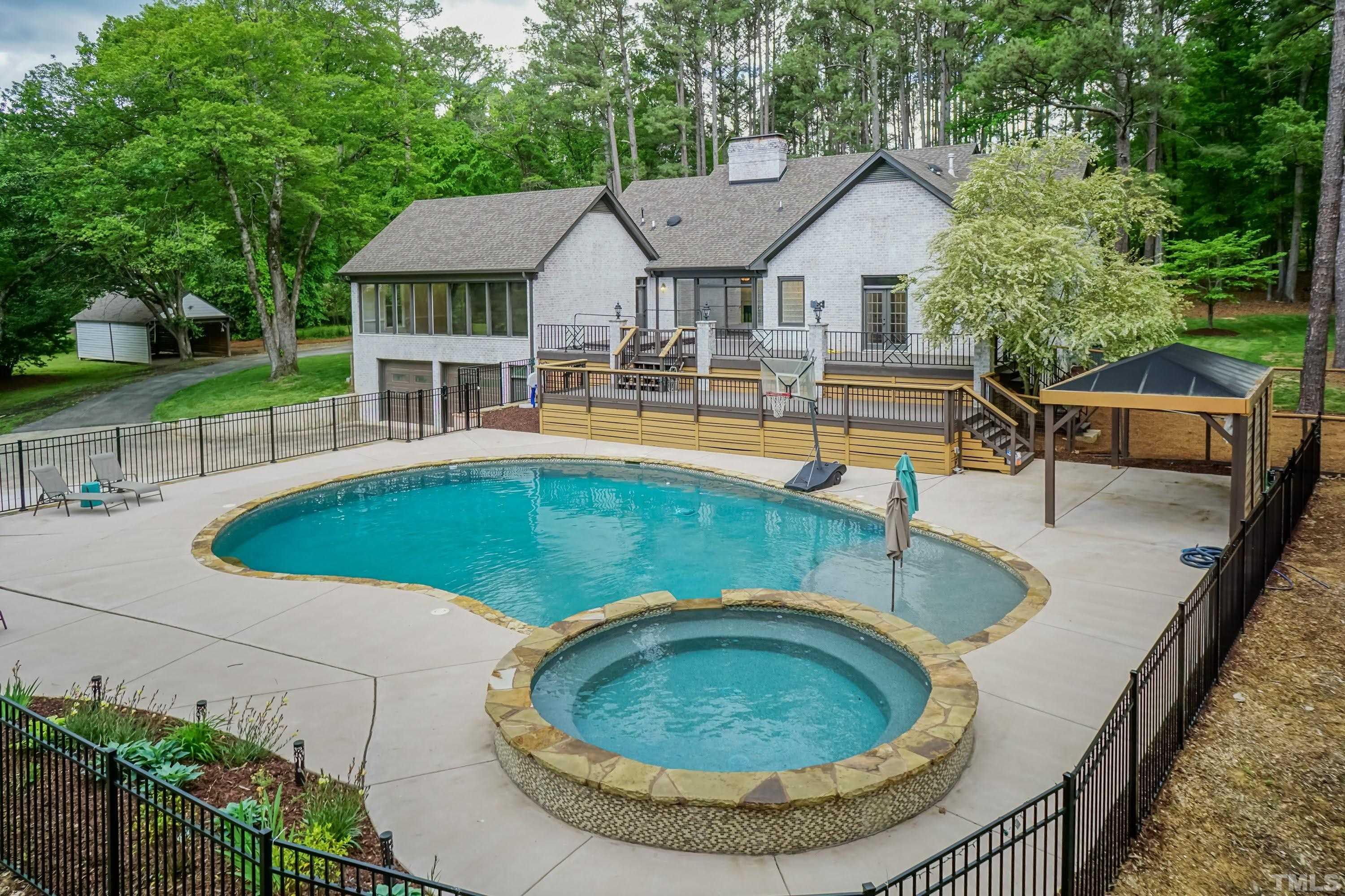 2215 Umstead Road Durham, NC 27712 - Photo 36 of 63 an aerial view of a house with swimming pool and patio